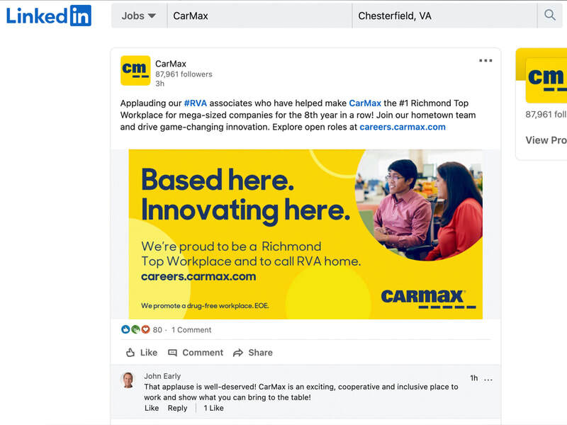 LinkedIn post on hiring for CarMax