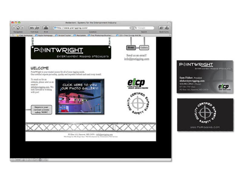 Pointwright identity package including website mockup and business cards with logo mark